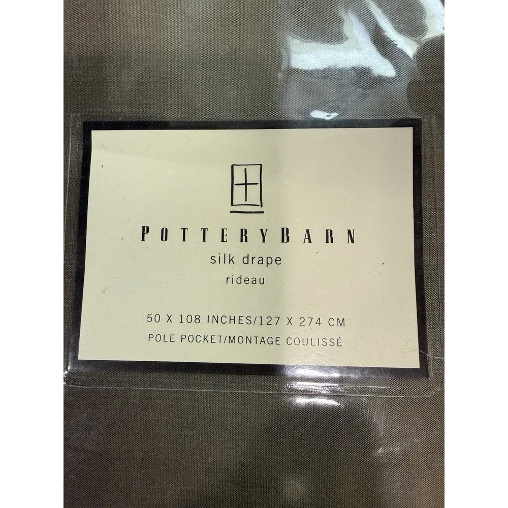 Pottery Barn Silk Dupioni Drape Panel 50x108 Olive Green Silk Pole Pocket New